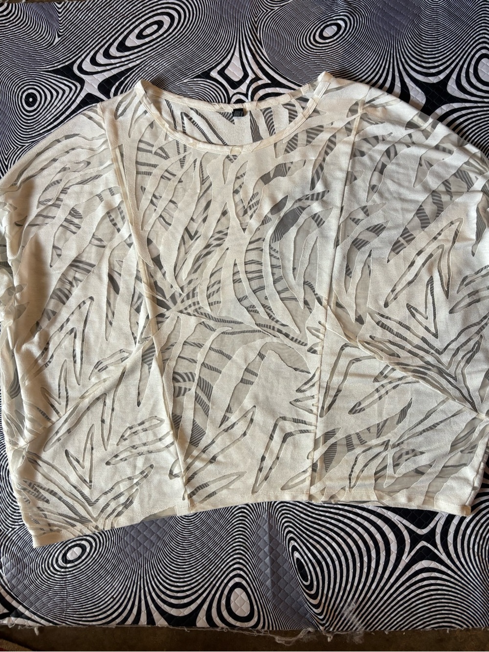 Sheer Ivory Palm-Print Swim Coverup top